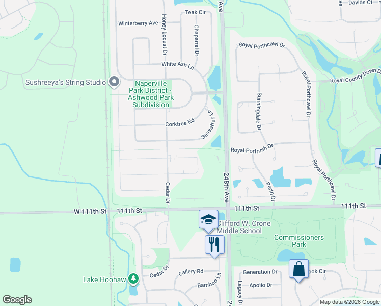 map of restaurants, bars, coffee shops, grocery stores, and more near 4203 Carpenter Road in Naperville