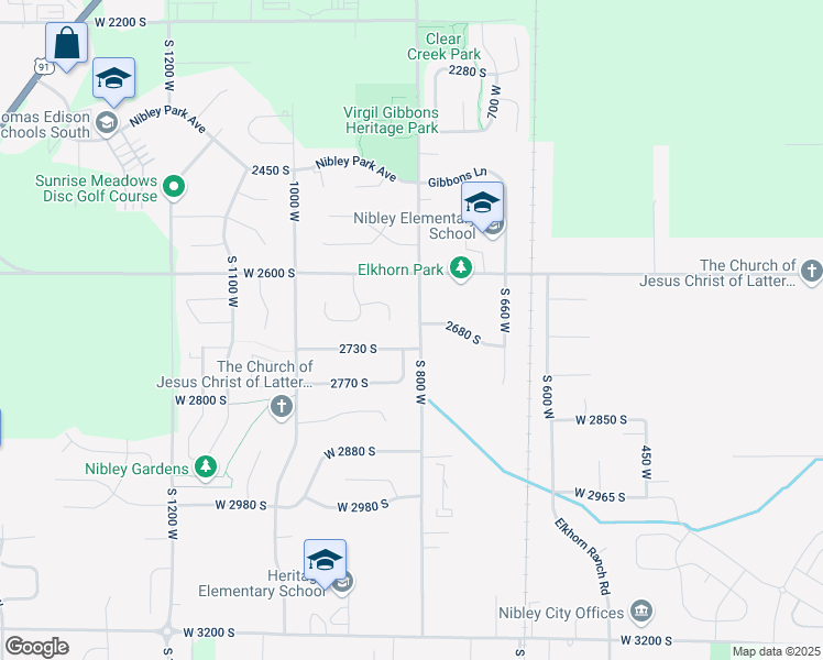 map of restaurants, bars, coffee shops, grocery stores, and more near 2689 South 800 West in Nibley