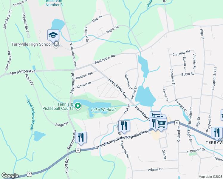 map of restaurants, bars, coffee shops, grocery stores, and more near 7 Blueberry Lane in Plymouth
