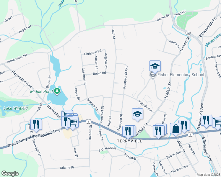 map of restaurants, bars, coffee shops, grocery stores, and more near 61 High Street in Plymouth