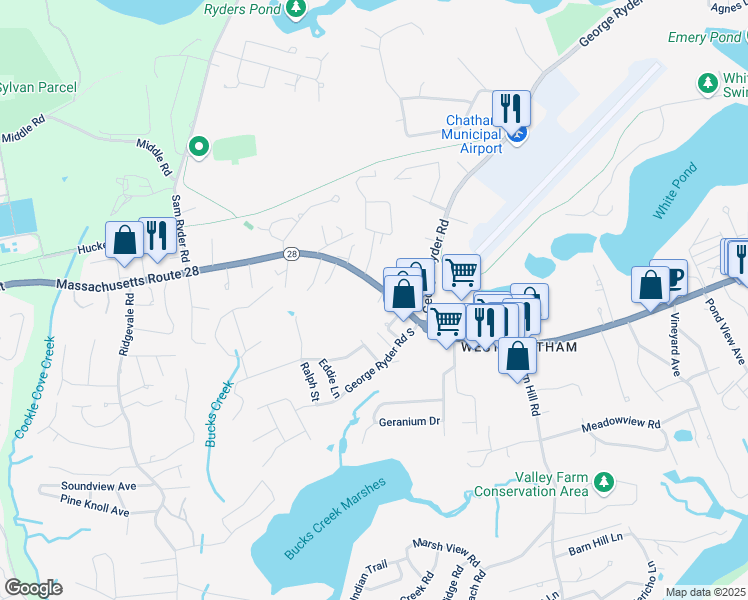 map of restaurants, bars, coffee shops, grocery stores, and more near 30 Market Place in Chatham