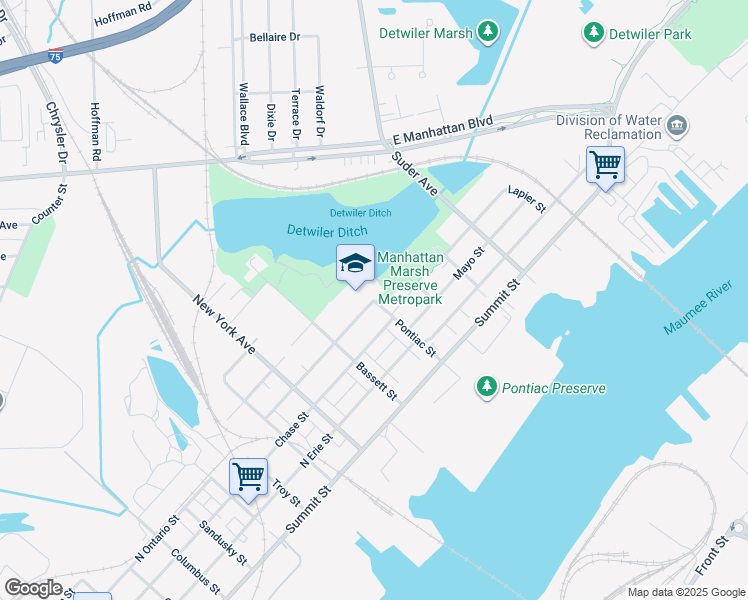 map of restaurants, bars, coffee shops, grocery stores, and more near 2226 North Ontario Street in Toledo