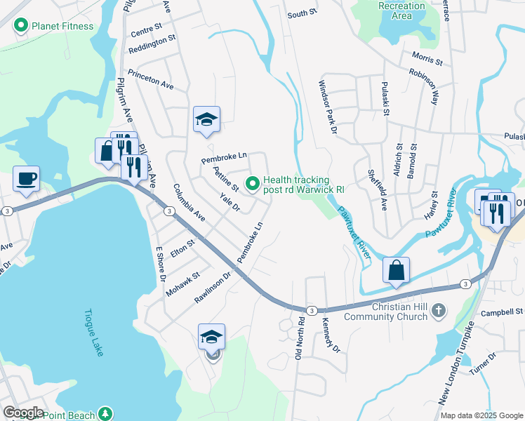 map of restaurants, bars, coffee shops, grocery stores, and more near 63 Pembroke Lane in Coventry
