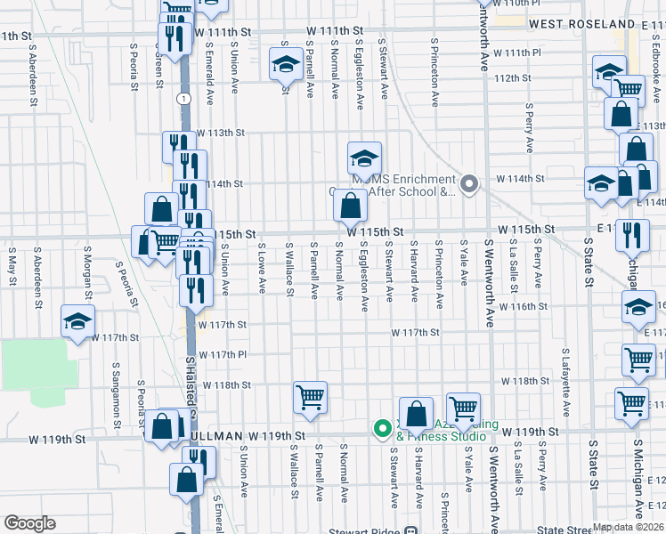 map of restaurants, bars, coffee shops, grocery stores, and more near 448 West 116th Street in Chicago