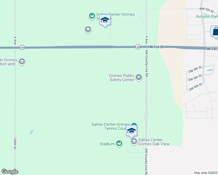 map of restaurants, bars, coffee shops, grocery stores, and more near 6679 Y Avenue in Grimes