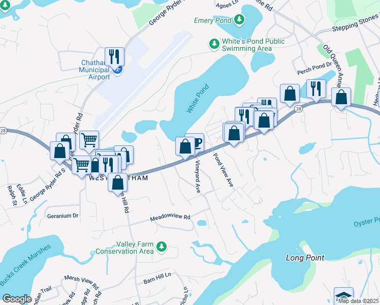 map of restaurants, bars, coffee shops, grocery stores, and more near 1388 Main Street in Chatham