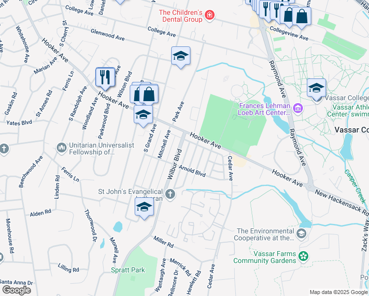 map of restaurants, bars, coffee shops, grocery stores, and more near 19 Wilbur Boulevard in Poughkeepsie