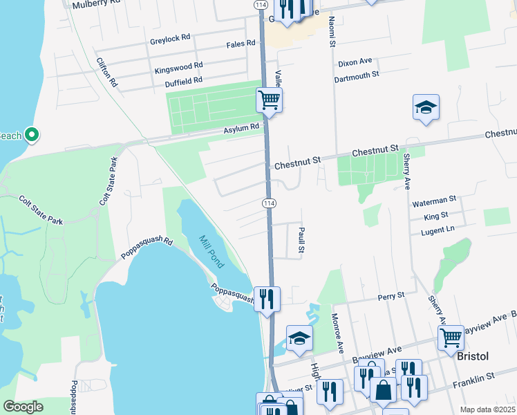 map of restaurants, bars, coffee shops, grocery stores, and more near 6 Adelaide Avenue in Bristol