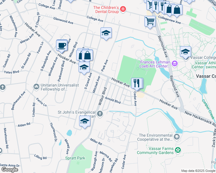 map of restaurants, bars, coffee shops, grocery stores, and more near 19 Wilbur Boulevard in Poughkeepsie