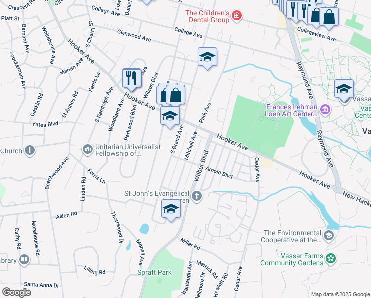 map of restaurants, bars, coffee shops, grocery stores, and more near 24 Mitchell Avenue in Poughkeepsie