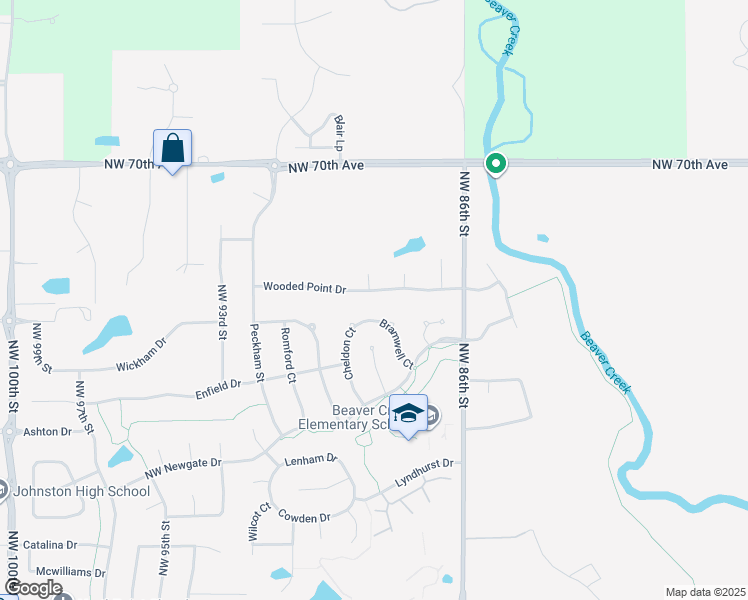 map of restaurants, bars, coffee shops, grocery stores, and more near 8828 Wooded Point Drive in Johnston