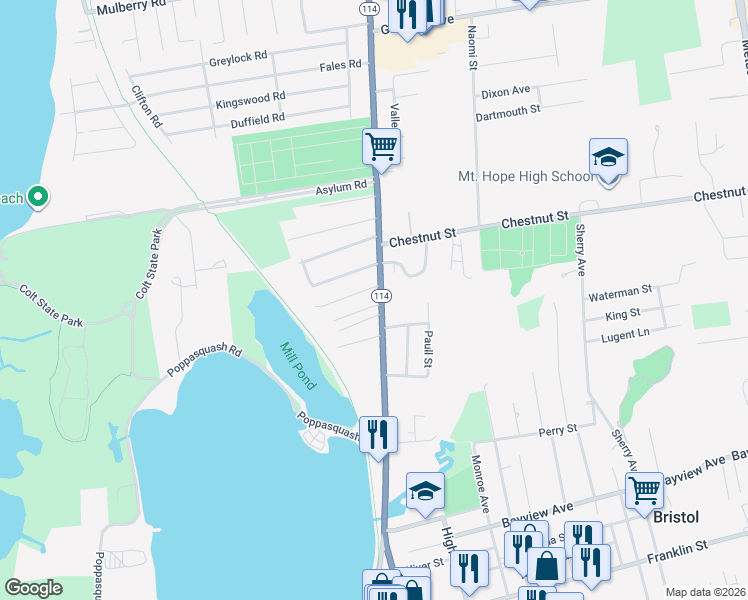 map of restaurants, bars, coffee shops, grocery stores, and more near 971 Hope Street in Bristol