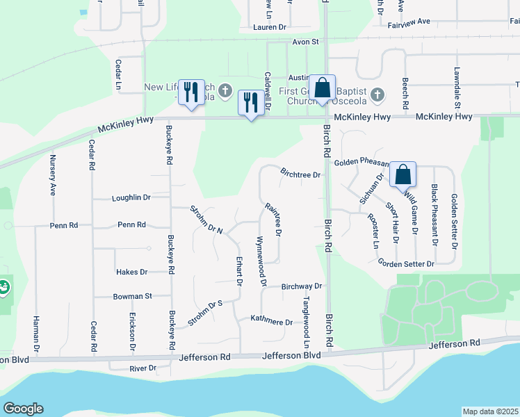 map of restaurants, bars, coffee shops, grocery stores, and more near 46561 Wynnewood Drive in Mishawaka