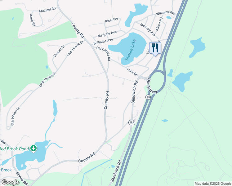 map of restaurants, bars, coffee shops, grocery stores, and more near 6 Cheryl Lane in Bourne