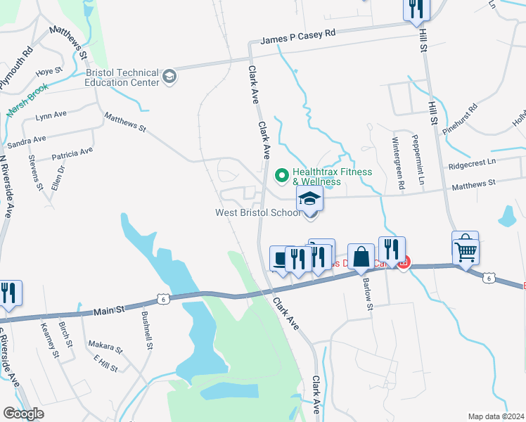 map of restaurants, bars, coffee shops, grocery stores, and more near 506 Clark Avenue in Bristol