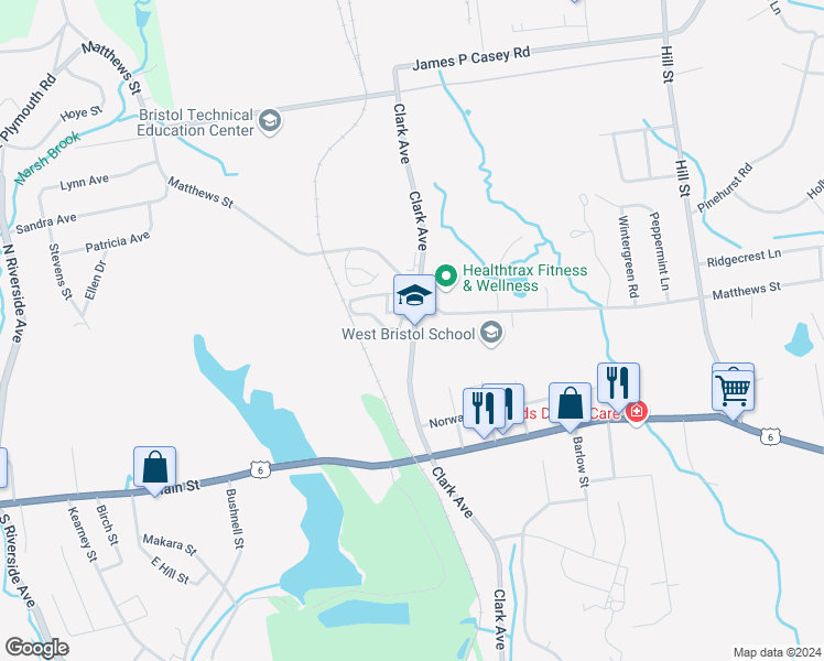 map of restaurants, bars, coffee shops, grocery stores, and more near 506 Clark Avenue in Bristol