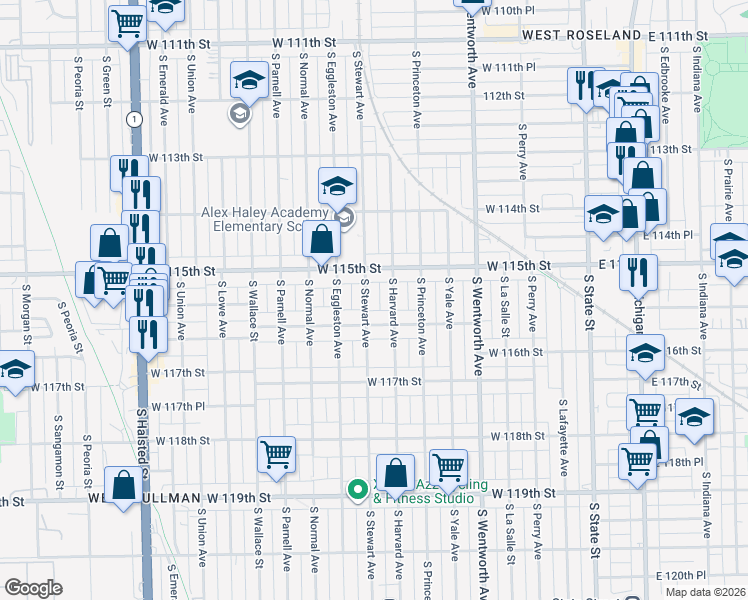 map of restaurants, bars, coffee shops, grocery stores, and more near 338 West 116th Street in Chicago