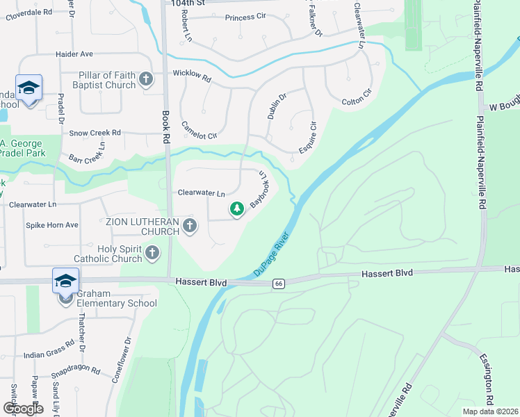 map of restaurants, bars, coffee shops, grocery stores, and more near 1719 Baybrook Lane in Naperville