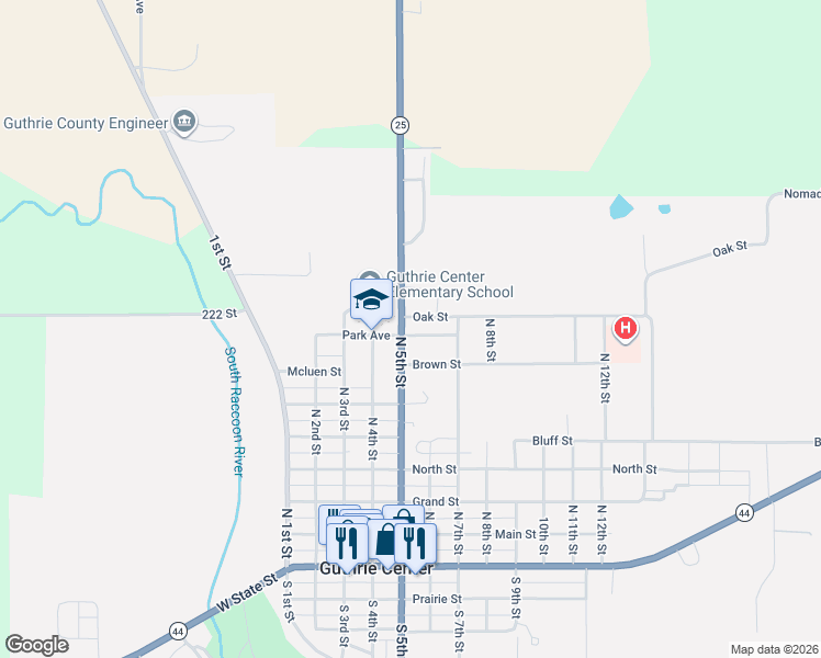 map of restaurants, bars, coffee shops, grocery stores, and more near 505 Brown Street in Guthrie Center