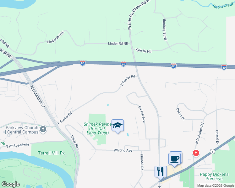 map of restaurants, bars, coffee shops, grocery stores, and more near 816 Saint Annes Drive in Iowa City