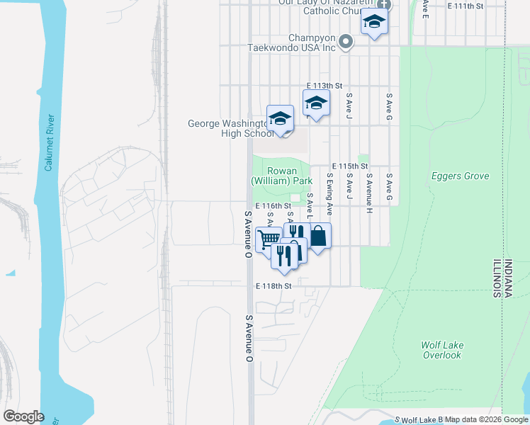 map of restaurants, bars, coffee shops, grocery stores, and more near 11601 South Avenue North in Chicago