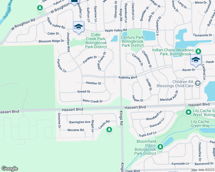 map of restaurants, bars, coffee shops, grocery stores, and more near 1818 Heather Street in Bolingbrook