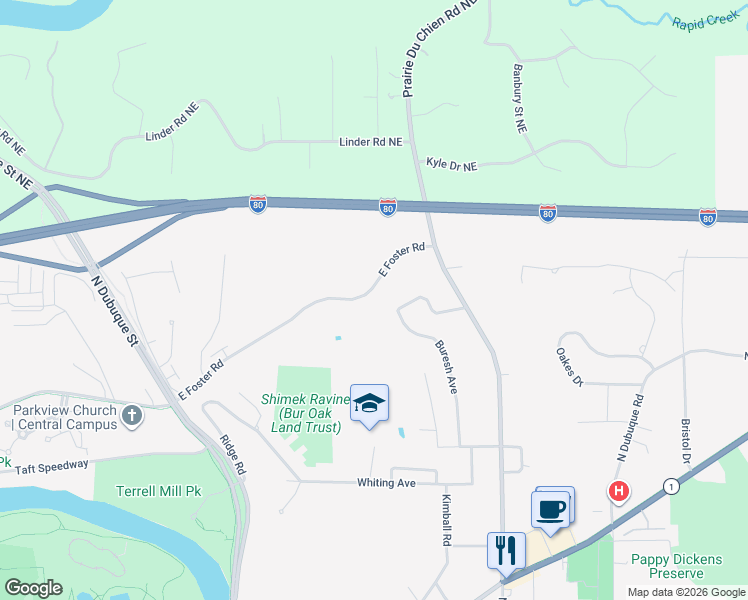 map of restaurants, bars, coffee shops, grocery stores, and more near 816 Saint Annes Drive in Iowa City