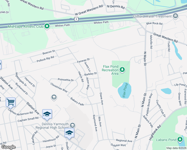 map of restaurants, bars, coffee shops, grocery stores, and more near 7 Barkley Street in Yarmouth