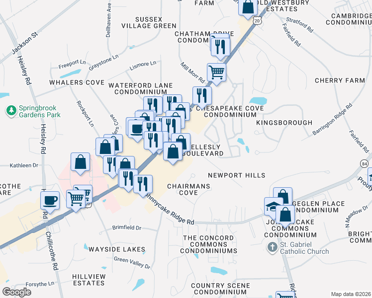 map of restaurants, bars, coffee shops, grocery stores, and more near 37 Wellesley Boulevard in Painesville