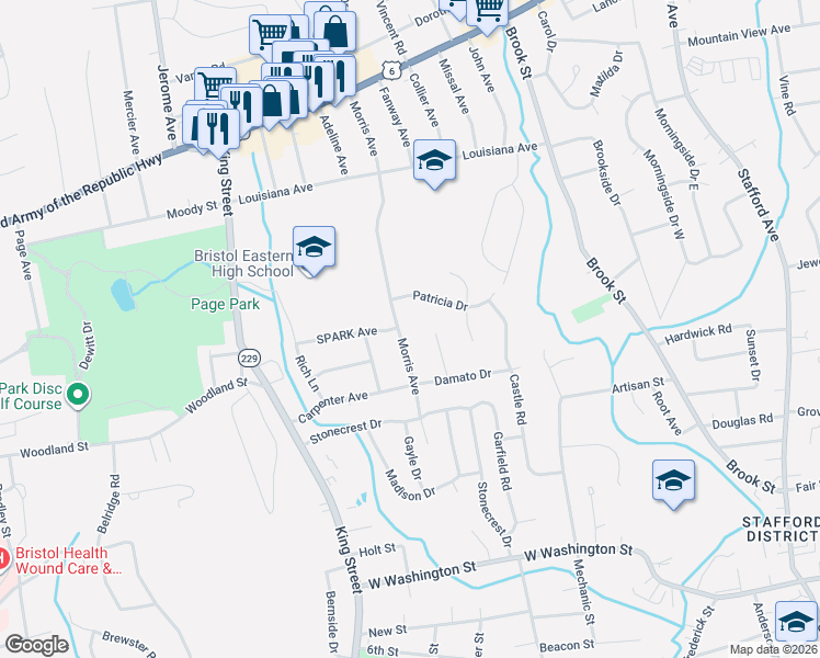 map of restaurants, bars, coffee shops, grocery stores, and more near 29 Patricia Drive in Bristol