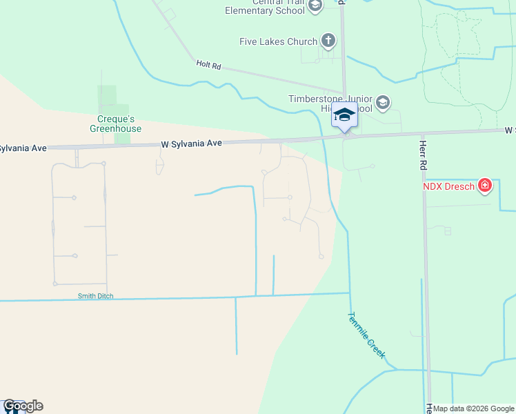 map of restaurants, bars, coffee shops, grocery stores, and more near 3841 Bridge Creek Boulevard in Sylvania