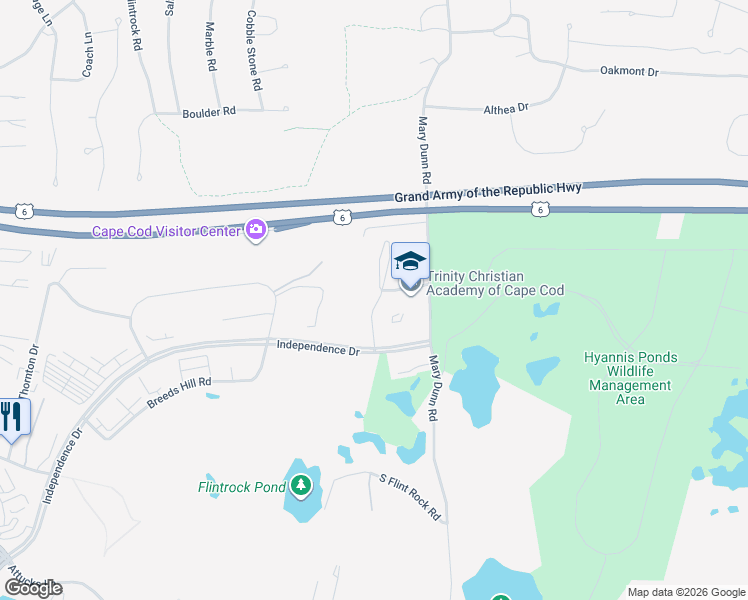 map of restaurants, bars, coffee shops, grocery stores, and more near 770 Independence Drive in Barnstable