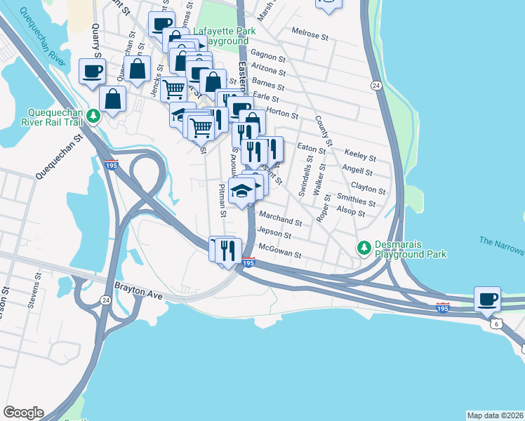map of restaurants, bars, coffee shops, grocery stores, and more near 914 U.S. 6 in Fall River