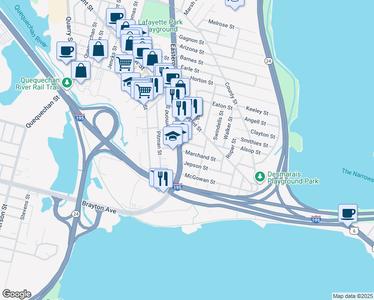 map of restaurants, bars, coffee shops, grocery stores, and more near 914 U.S. 6 in Fall River