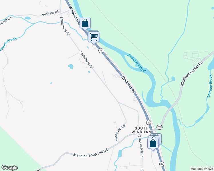 map of restaurants, bars, coffee shops, grocery stores, and more near 270 South Windham Road in Windham