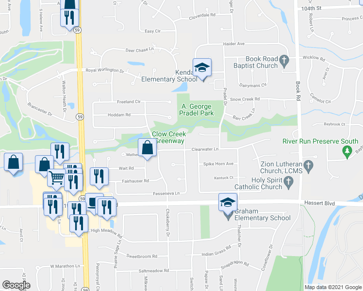 map of restaurants, bars, coffee shops, grocery stores, and more near 4616 Fesseneva Court in Naperville