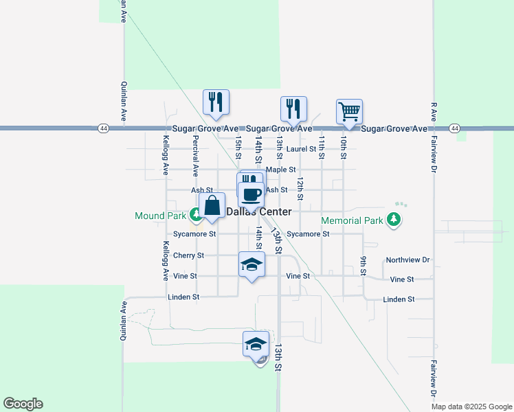 map of restaurants, bars, coffee shops, grocery stores, and more near in Dallas Center