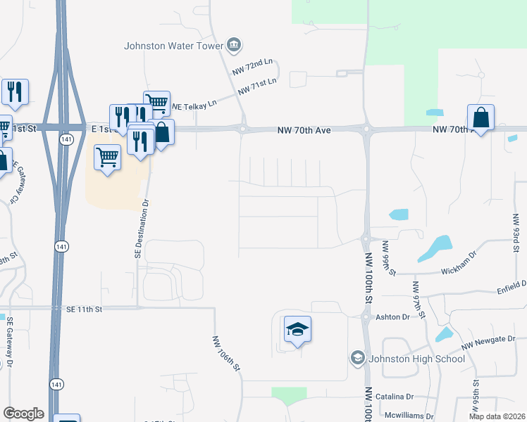 map of restaurants, bars, coffee shops, grocery stores, and more near 10636 Northwest 70th Avenue in Grimes