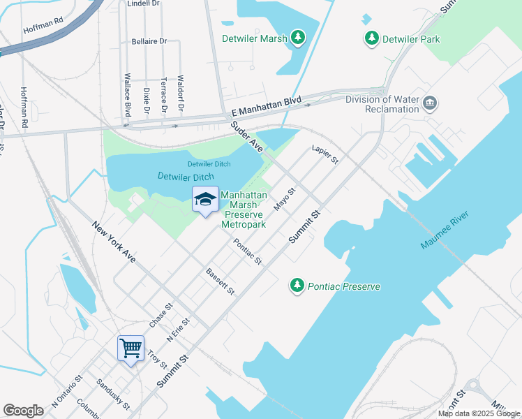 map of restaurants, bars, coffee shops, grocery stores, and more near 3315 Mayo Street in Toledo