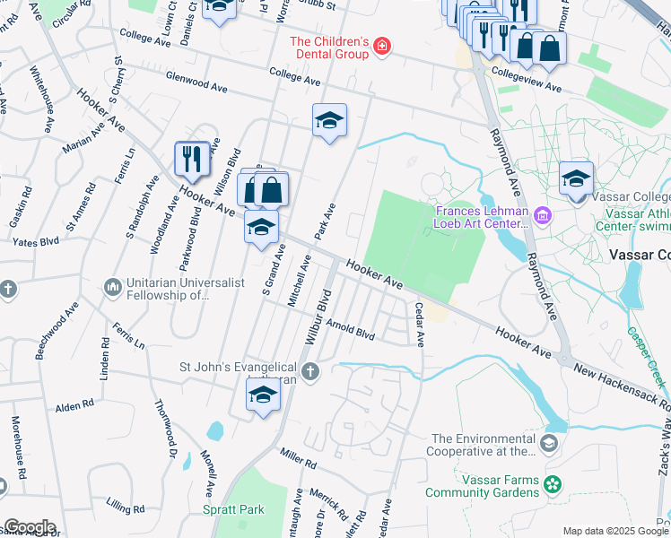 map of restaurants, bars, coffee shops, grocery stores, and more near 19 Wilbur Boulevard in Poughkeepsie