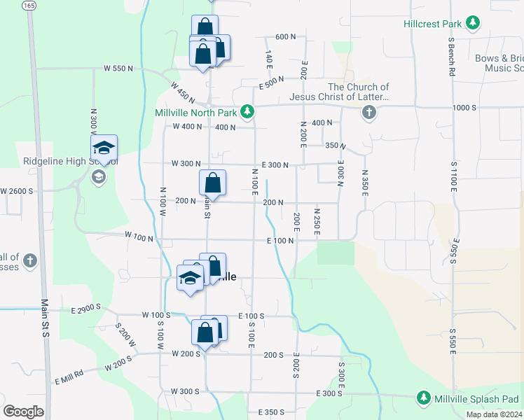 map of restaurants, bars, coffee shops, grocery stores, and more near 192 North 100 East in Millville
