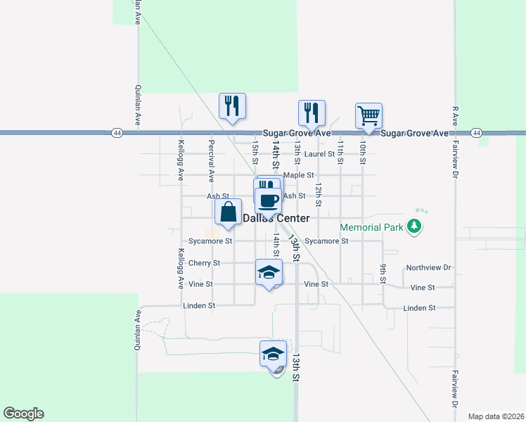 map of restaurants, bars, coffee shops, grocery stores, and more near in Dallas Center