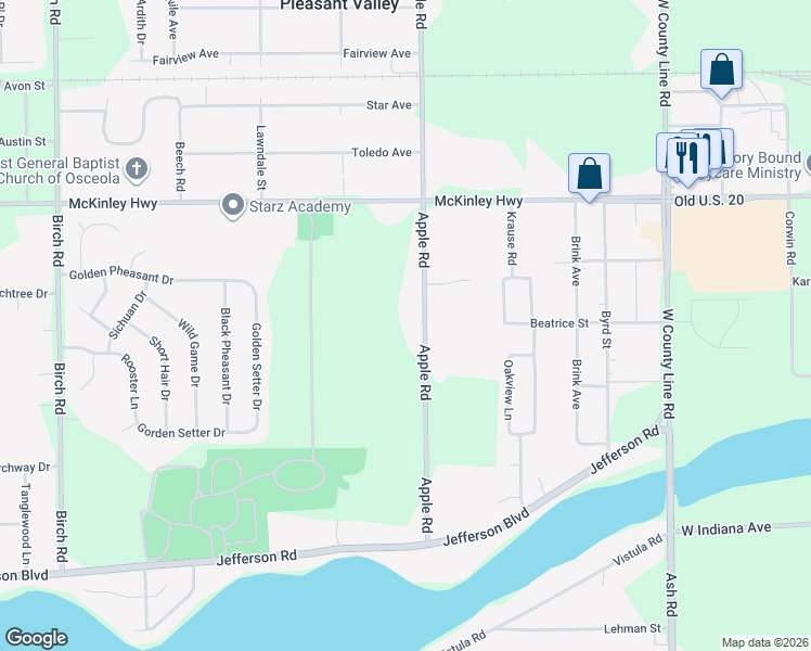 map of restaurants, bars, coffee shops, grocery stores, and more near 55763-56199 Apple Road in Osceola