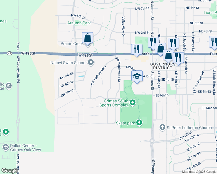 map of restaurants, bars, coffee shops, grocery stores, and more near 416 Southwest Kennybrook Drive in Grimes