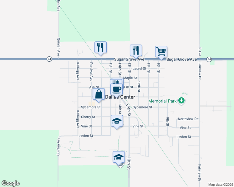 map of restaurants, bars, coffee shops, grocery stores, and more near in Dallas Center