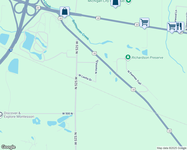 map of restaurants, bars, coffee shops, grocery stores, and more near 5312 North Verma Drive in La Porte