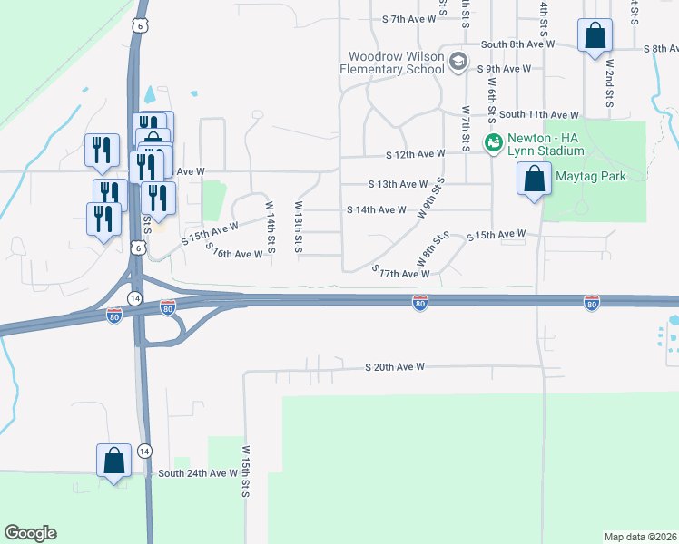 map of restaurants, bars, coffee shops, grocery stores, and more near 1200 South 20th Avenue West in Newton