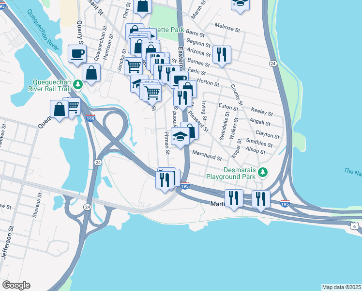 map of restaurants, bars, coffee shops, grocery stores, and more near 914 U.S. 6 in Fall River
