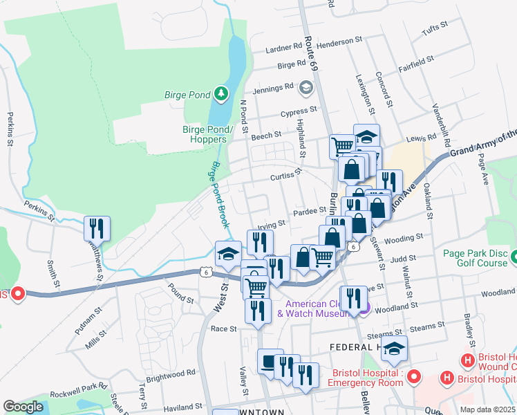 map of restaurants, bars, coffee shops, grocery stores, and more near 634 North Main Street in Bristol