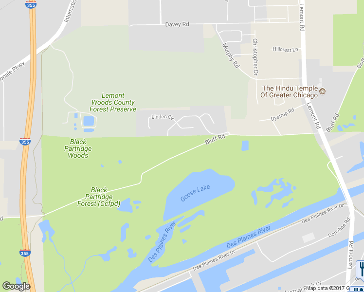 map of restaurants, bars, coffee shops, grocery stores, and more near 16262 Bluff Road in Lemont
